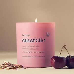 New Anthro Anecdote Fallen Amaretto Scented Candle Cherry Almond Pink glass NWT